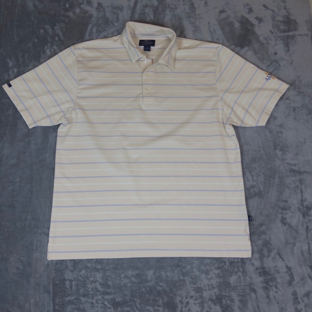 Straight Down Polo Mens Large Yellow Striped Siena Golf Club Performance Shirt